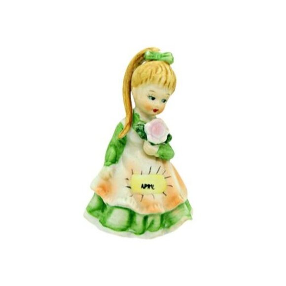 Vintage Lefton Girl Figurine Month Collections April Flower Girl Hand Painted - Picture 1 of 8